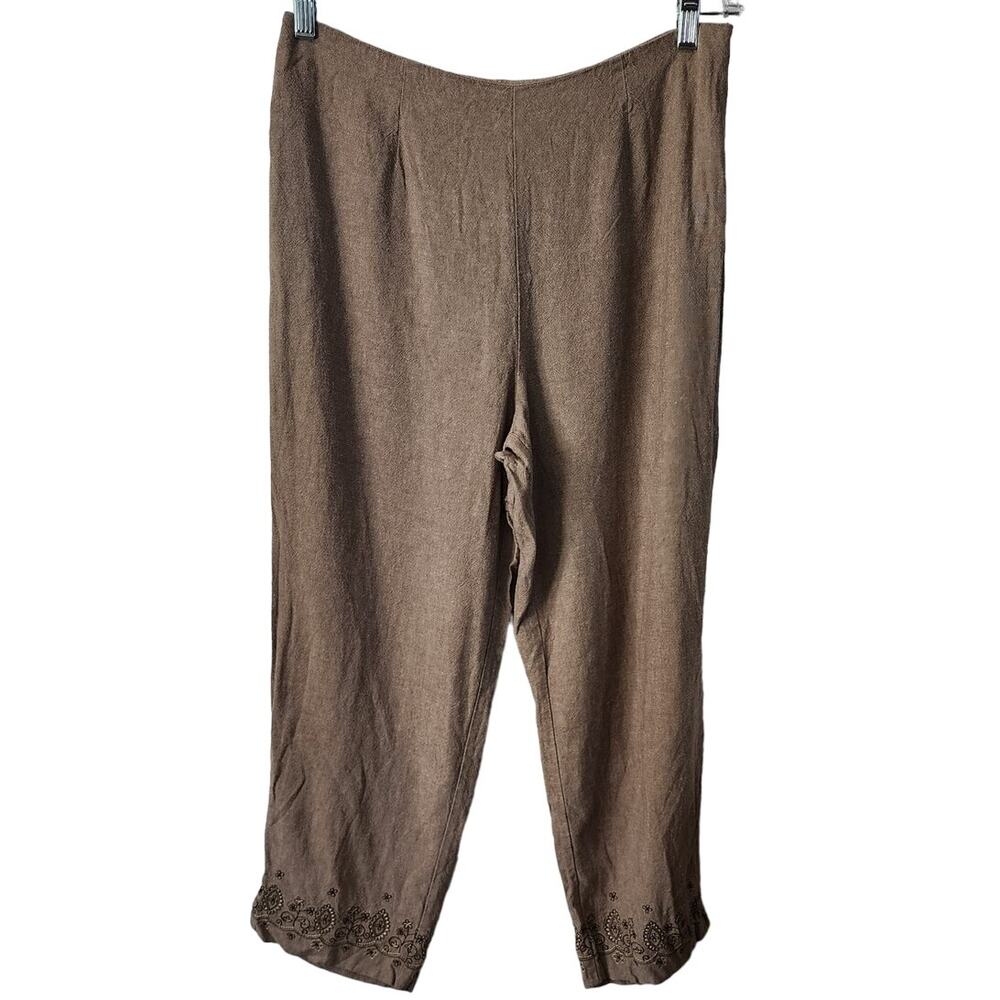 David Brooks Women's Linen Blend Embroidered Accents Cropped Capri Pants size 12